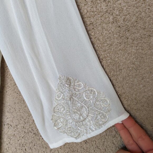 CHICOS | NWT Sheer Cream Metallic Silver Embroidered Blouse Holiday Party L - Picture 7 of 13